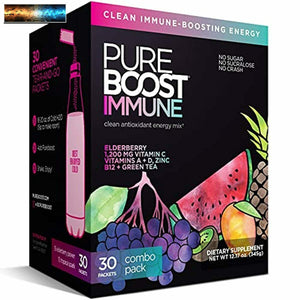 Pureboost Immune Clean Energy Drink Mix: Immunity Supplement with Elderberry, 12