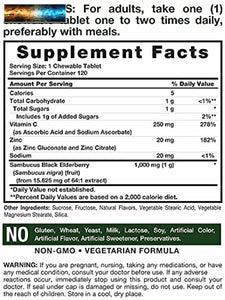 Elderberry, Zinc, Vitamin C Chewable Tablets | 120 Count | Immune Support Comple