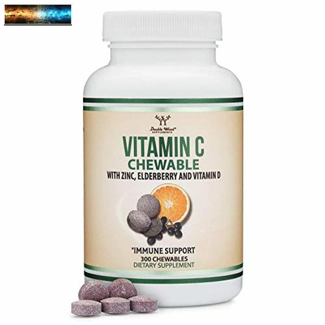 Chewable Vitamin C Tablets 100mg with Zinc, Vitamin D and Black Elderberry (300