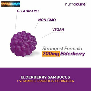 (2-Pack) Nutracure All-in-One Immune Booster Gummies with Elderberry 200mg, Vita