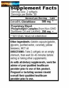 Liposomal Glutathione Softgels NO-Taste - Pure Reduced Setria® Glutathione 500m