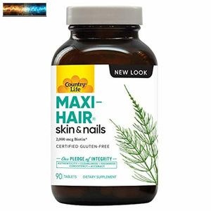 Country Life Maxi Hair - 90 Time Release Tablet - Increased Hair Strength and En