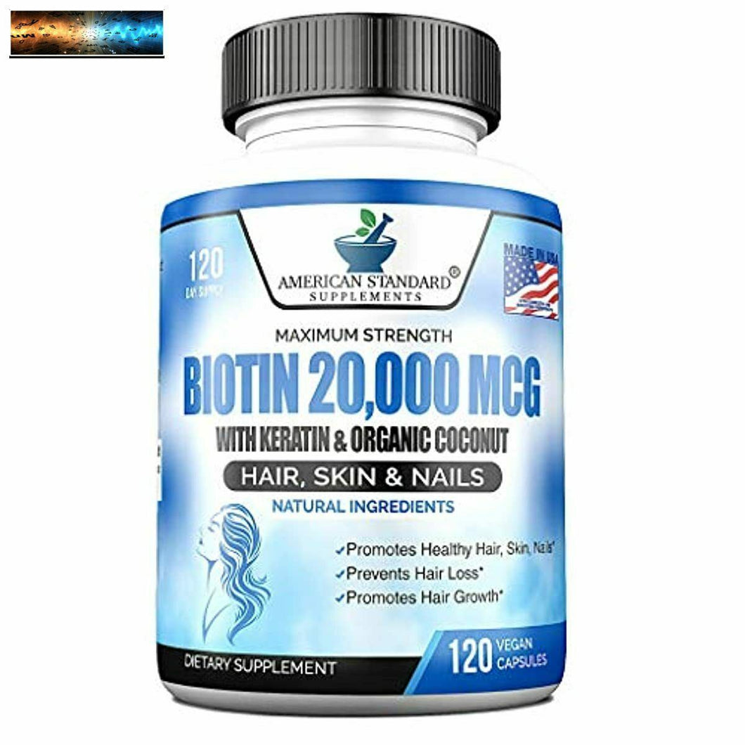 Biotin 20,000mcg with Keratin, Organic Coconut and Zinc, Hair Growth Supplements