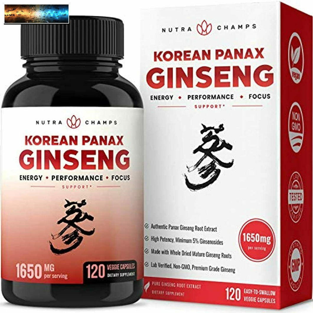 NutraChamps Coréen Rouge Panax Ginseng 1650mg - 120 Vegan Capsules Extra Force