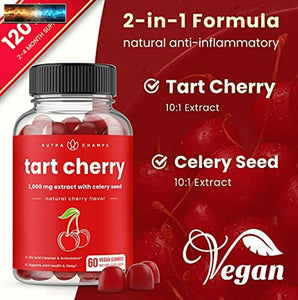 (2-Pack) 120 Tart Cherry Gummies - 2000mg Supplement with Celery Seed Extract