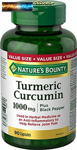 Nature's Bounty Cúrcuma Curcumina 1000mg Plus Pimienta Negra, 90 Cápsulas