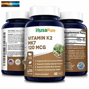 Vitamine K2 MK7 120 Mcg 200 Gélules Végétariennes(non-Ogm,Végétariennes & sans