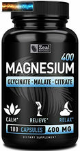 이미지를 갤러리 뷰어에 로드 , Premium Magnesio Chelato Glicinato, Malate, Citrato (400mg 180 Pillole) Max
