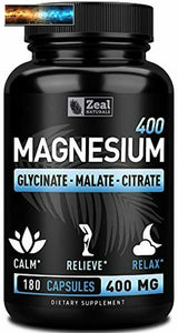 Premium Magnesio Chelato Glicinato, Malate, Citrato (400mg 180 Pillole) Max