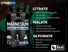 Carica l&#39;immagine nel visualizzatore di Gallery, Premium Magnesio Chelato Glicinato, Malate, Citrato (400mg 180 Pillole) Max
