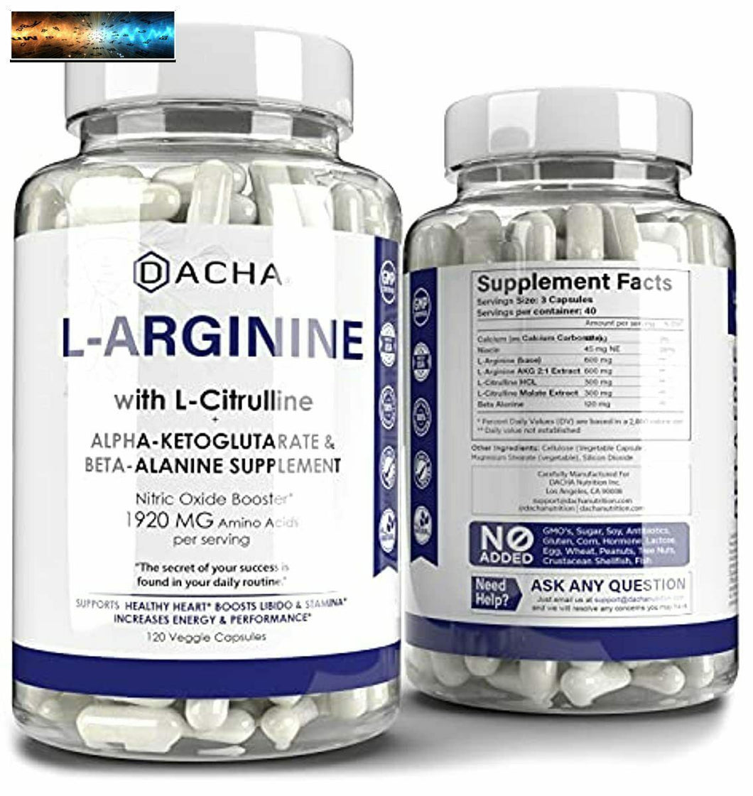 Premium ARGININE Pilules 1920 MG - 120 Vcaps Aakg Oxyde Nitrique Précurseur,