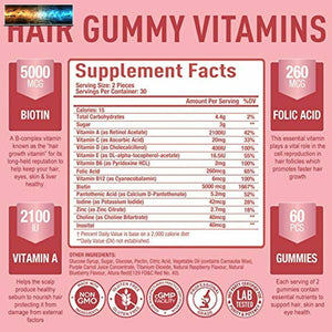 Premium Cheveux Vitamines Supplément - Gomme W/ Biotine,Acide Folique,Vitamine