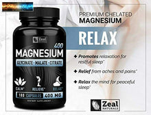 將圖片載入圖庫檢視器 Premium Chélaté Magnésium Glycinate, Malate, Citrate (400mg 180 Capsules) Max
