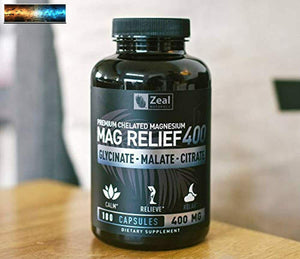 Premium Chélaté Magnésium Glycinate, Malate, Citrate (400mg 180 Capsules) Max