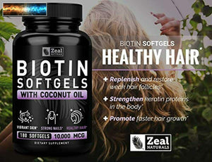 Biotine Avec Coco Huile pour Cheveux 10000mcg (180 Gélule) Supplément - Bio