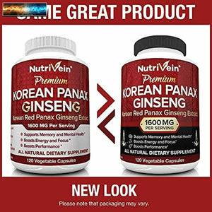 Nutrivein Puro Coreano Rosso Panax Ginseng 1600mg - 120 Vegan Pillole - Alto