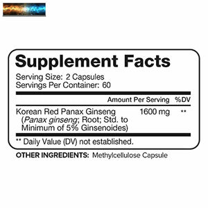 Nutrivein Puro Coreano Rosso Panax Ginseng 1600mg - 120 Vegan Pillole - Alto