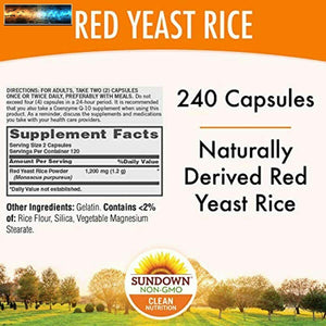 Sundown Rojo Hongos Arroz 1200 MG Cápsulas (240 Count ), Naturalmente Derivados,