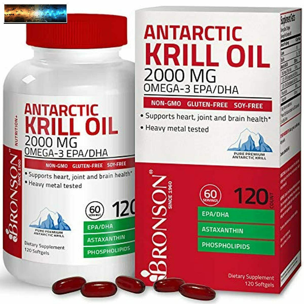 Bronson Antarctic Krill Olio 2000 MG Con Omega-3s Epa, Dha, Astaxantina E Phos