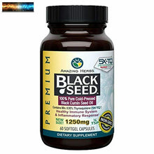 Carica l&#39;immagine nel visualizzatore di Gallery, Amazing Herbs Premium Black Seed Oil Capsules - High Potency, Cold Pressed Nigel
