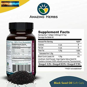 Amazing Herbs Premium Black Seed Oil Capsules - High Potency, Cold Pressed Nigel