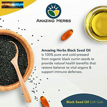 Carica l&#39;immagine nel visualizzatore di Gallery, Amazing Herbs Premium Black Seed Oil Capsules - High Potency, Cold Pressed Nigel
