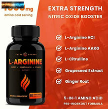 이미지를 갤러리 뷰어에 로드 , Premium ARGININE 1500mg Oxyde Nitrique Supplément - Extra Force Pour Énergie, M
