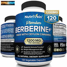 Cargar imagen en el visor de la galería, Nutrivein Premium Berberin Hcl 1200mg Plus Organisch Ceylon Zimt - 120 Capsul
