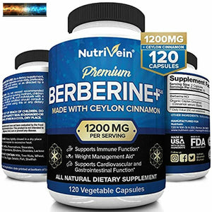 Nutrivein Premium Berberin Hcl 1200mg Plus Organisch Ceylon Zimt - 120 Capsul