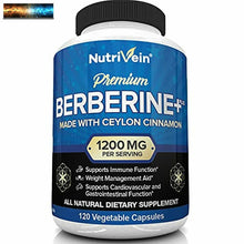 Cargar imagen en el visor de la galería, Nutrivein Premium Berberin Hcl 1200mg Plus Organisch Ceylon Zimt - 120 Capsul
