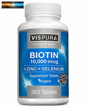 Load image into Gallery viewer, Biotine 10000 Mcg + Zinc + Sélénium Pure Végétalien &amp; Extra Fort ,Best
