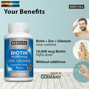 Biotine 10000 Mcg + Zinc + Sélénium Pure Végétalien & Extra Fort ,Best