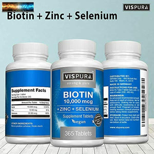 Biotine 10000 Mcg + Zinc + Sélénium Pure Végétalien & Extra Fort ,Best