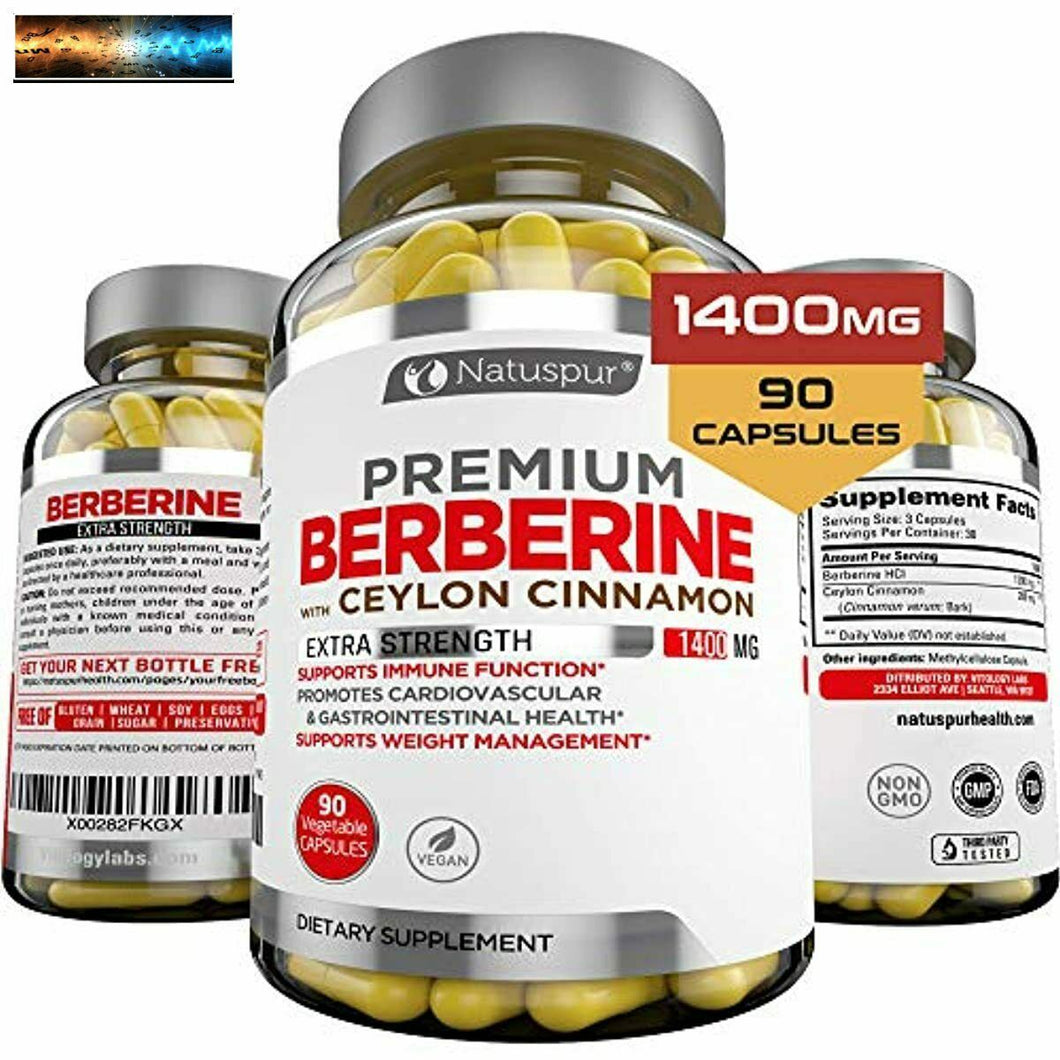 Premium Berberina Hcl Plus Ceylon Cannella 1400mg per Glicemia, Glucosio Metab