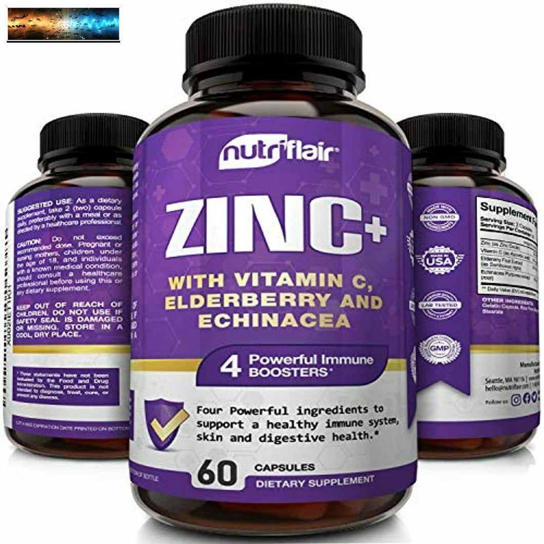 NutriFlair Zinc Plus 50mg - avec Vitamine C, Sureau, Échinacée Purpurea Extra