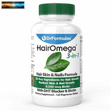 Load image into Gallery viewer, DrFormulas HairOmega 3-in-1 Hair Growth Vitamins with DHT Blocker, Biotin for Wo
