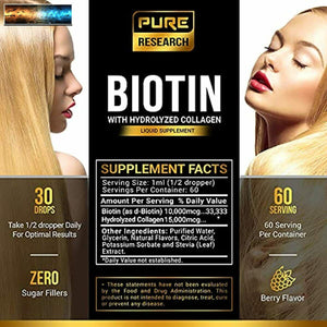 Liquid Biotin & Collagen 25,000mcg, Hair, Skin & Nails. Healthy Hair Growth Supp
