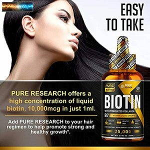 Liquid Biotin & Collagen 25,000mcg, Hair, Skin & Nails. Healthy Hair Growth Supp