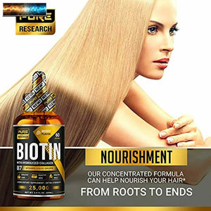 Liquid Biotin & Collagen 25,000mcg, Hair, Skin & Nails. Healthy Hair Growth Supp