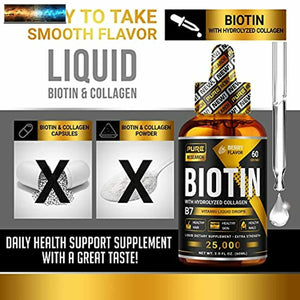 Liquid Biotin & Collagen 25,000mcg, Hair, Skin & Nails. Healthy Hair Growth Supp