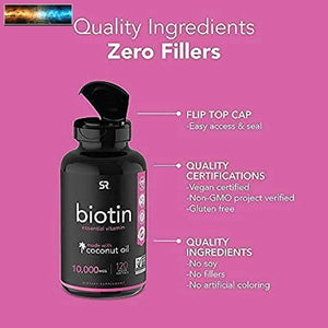 Biotin (10,000mcg) with Organic Coconut Oil May Help Support Healthy Hair, Ski