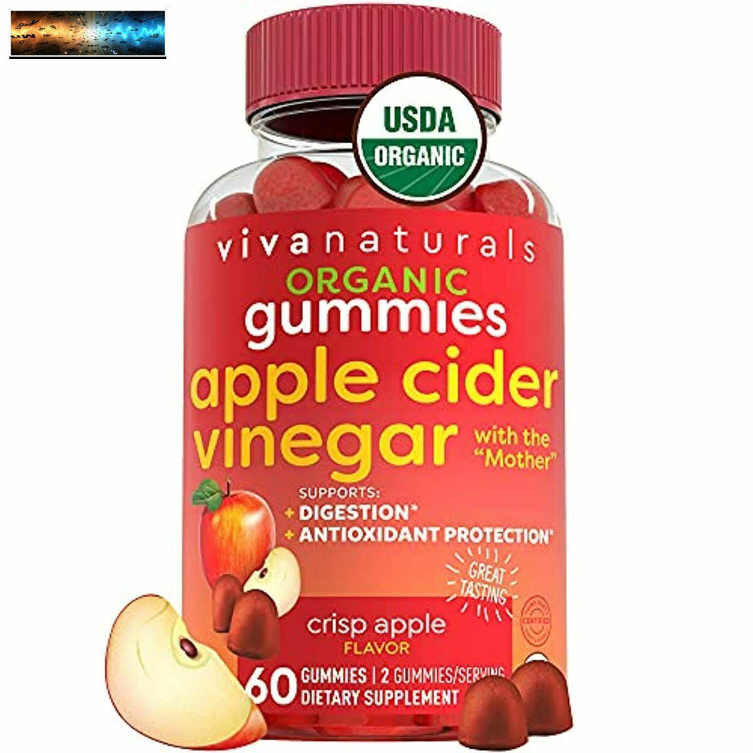 Organic Apple Cider Vinegar Gummies 60 ACV gummies with The Mother Supports