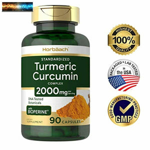 Turmeric Curcumin with Bioperine 2000 mg 90 Capsules Non-GMO, Gluten Free Su