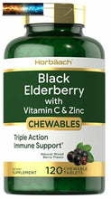 Cargar imagen en el visor de la galería, Elderberry, Zinc, Vitamin C Chewable Tablets 120 Count Immune Support Comple
