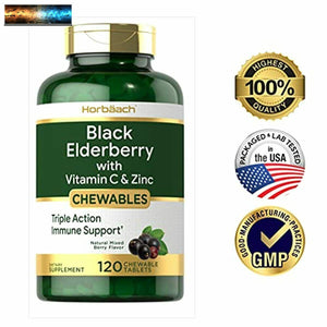 Elderberry, Zinc, Vitamin C Chewable Tablets 120 Count Immune Support Comple