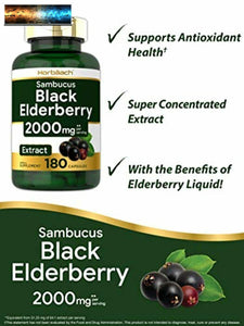 Horbaach Black Elderberry Capsules 2000mg 180 Pills Non-GMO, Gluten Free S