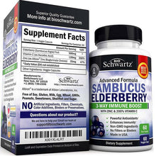 Load image into Gallery viewer, BioSchwartz Sambucus Sauco Cinc Vitamina C Potente Antioxidante 60 Veg Tapas
