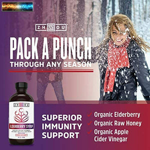 Zhou Elderberry Syrup Immune System Booster During Cold Winter Months 8 fl o