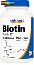 Carica l&#39;immagine nel visualizzatore di Gallery, Nutricost Biotin (Vitamin B7) 10,000mcg (10mg), 240 Capsules - Vegetarian Friend
