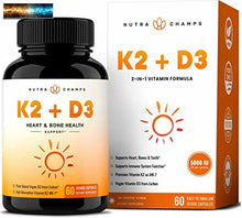 Load image into Gallery viewer, Vitamin K2 MK7 with D3 Supplement for Strong Bones &amp; Healthy Heart - Premium Vit
